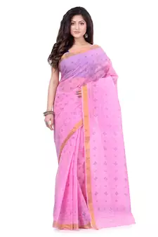 Pink hand woven cotton saree 