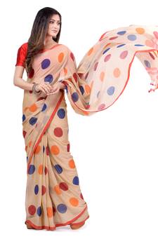 Red Hand Woven Cotton Saree Without Blouse
