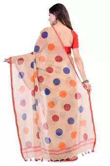Red Hand Woven Cotton Saree Without Blouse