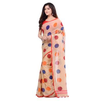 Red Hand Woven Cotton Saree Without Blouse 3