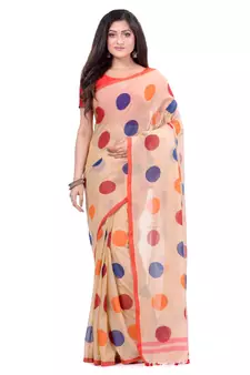 Red Hand Woven Cotton Saree Without Blouse