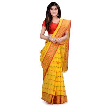 Multicolor Hand Woven Cotton Saree Without Blouse 1