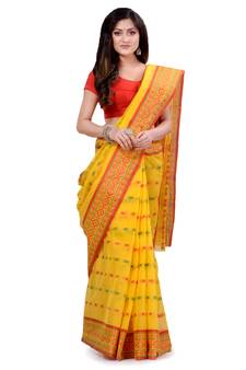 Multicolor Hand Woven Cotton Saree Without Blouse