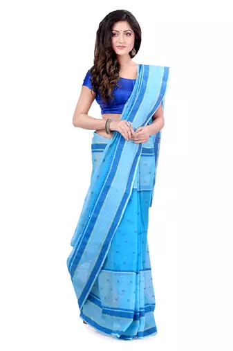 Blue hand woven cotton saree 