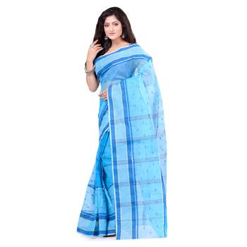 Blue hand woven cotton saree  3