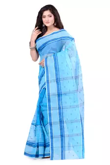 Blue hand woven cotton saree 