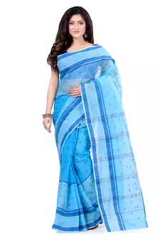 Blue hand woven cotton saree 