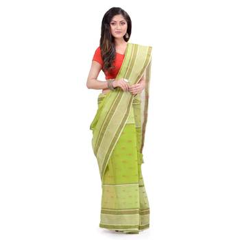 Green hand woven cotton saree  1