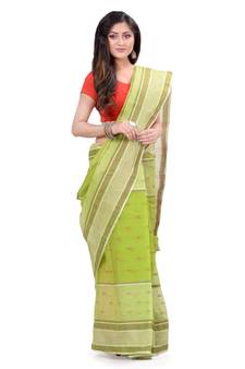 Green hand woven cotton saree 