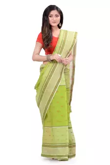 Green hand woven cotton saree 