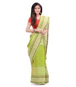 Green hand woven cotton saree 