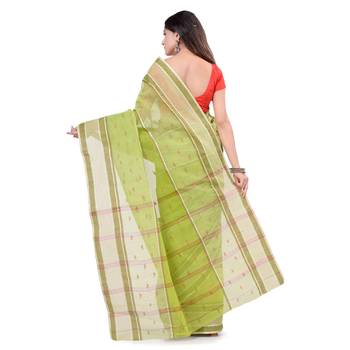 Green hand woven cotton saree  2