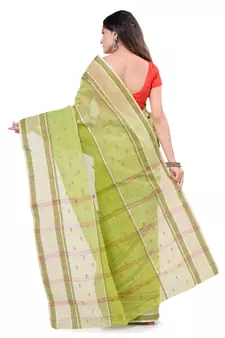 Green hand woven cotton saree 