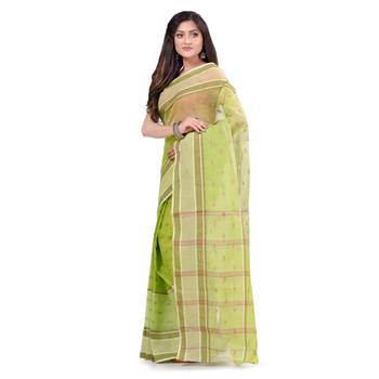 Green hand woven cotton saree  3