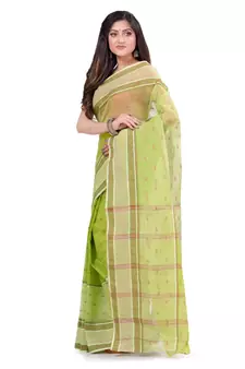 Green hand woven cotton saree 