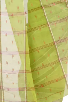 Green hand woven cotton saree 