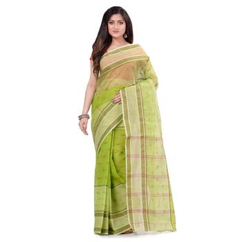 Green hand woven cotton saree  5
