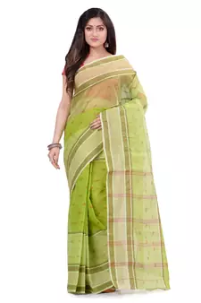 Green hand woven cotton saree 