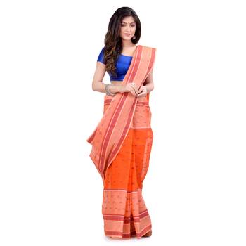 Orange hand woven cotton saree  1