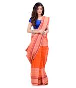 Orange hand woven cotton saree 