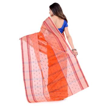 Orange hand woven cotton saree  2