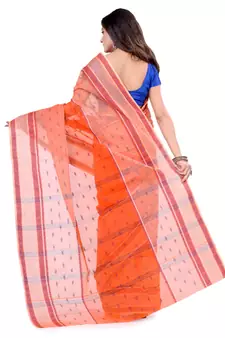 Orange hand woven cotton saree 