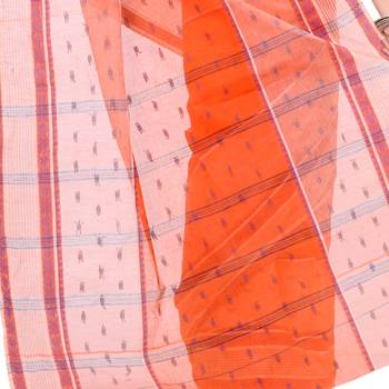 Orange hand woven cotton saree  4