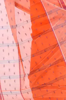 Orange hand woven cotton saree 