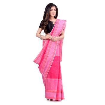 Pink hand woven cotton saree  1