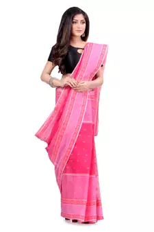 Pink hand woven cotton saree 