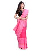 Pink hand woven cotton saree 