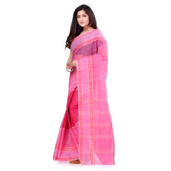 Pink hand woven cotton saree  3
