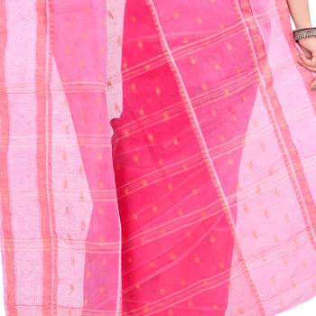 Pink hand woven cotton saree  4