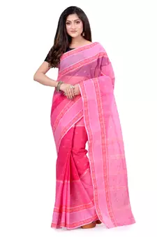 Pink hand woven cotton saree 