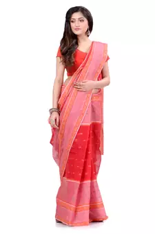 Red hand woven cotton saree 