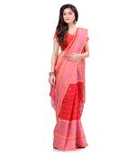 Red hand woven cotton saree 