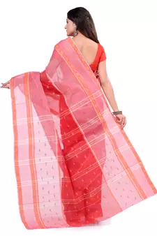Red hand woven cotton saree 
