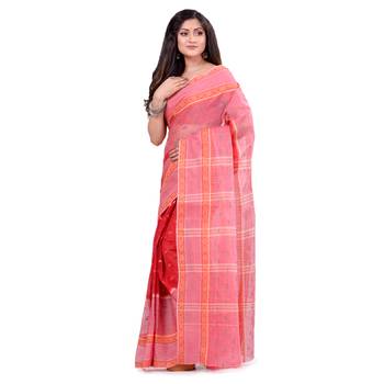 Red hand woven cotton saree  3