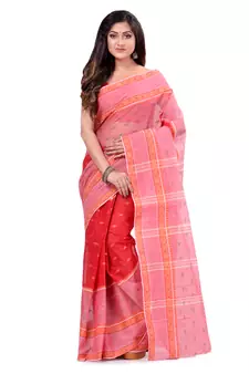 Red hand woven cotton saree 