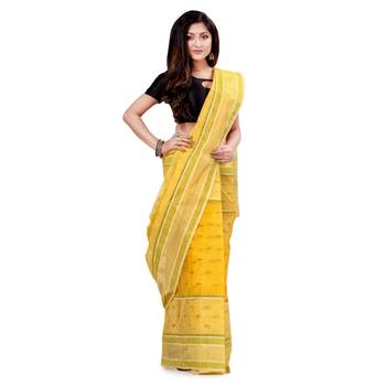 Yellow hand woven cotton saree  1