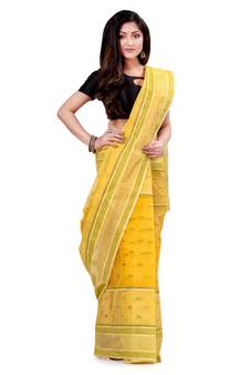 Yellow hand woven cotton saree 