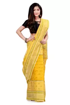 Yellow hand woven cotton saree 