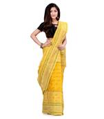 Yellow hand woven cotton saree