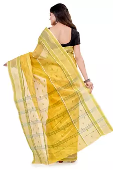 Yellow hand woven cotton saree 