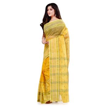 Yellow hand woven cotton saree  3