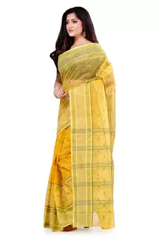 Yellow hand woven cotton saree 