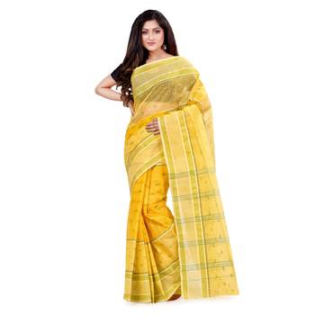 Yellow hand woven cotton saree  5