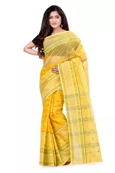 Yellow hand woven cotton saree 