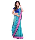 Blue Hand Woven Cotton Saree Without Blouse