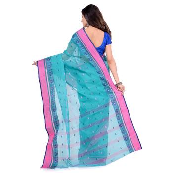 Blue Hand Woven Cotton Saree Without Blouse 2